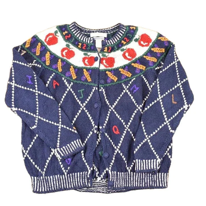 Vintage 1990s Cape Isle Knitters Apple Hand Knit Cardigan Sweater Women's L from propervintagecanada