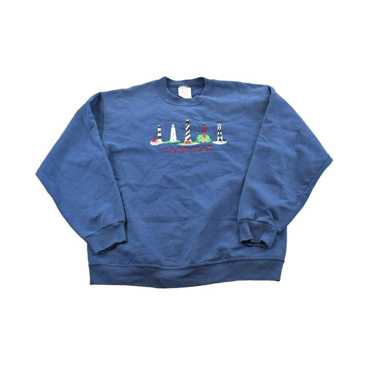 Vintage 1990s Cape May Embroidered Lighthouses Souvenir Crewneck Sweatshirt Mens M from propervintagecanada