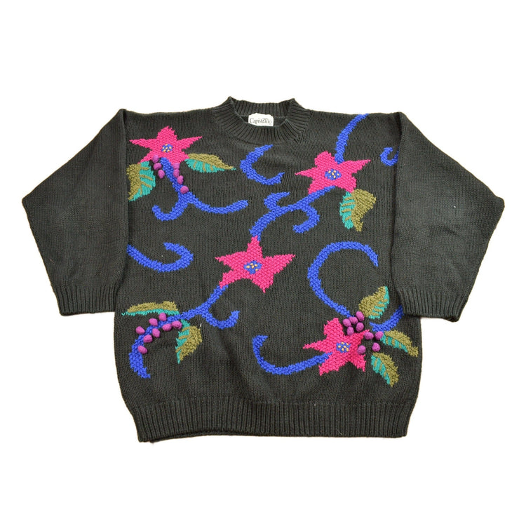Vintage 1990s Capistrano Floral Embroidered Knitted Sweater Women's XL from propervintagecanada