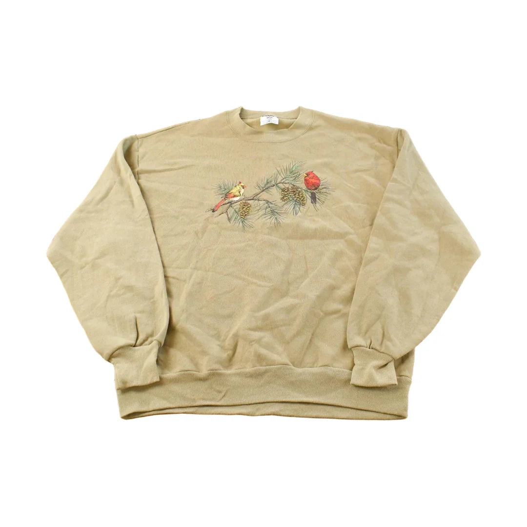 Vintage 1990s Cardinal Bird Graphic Cute Crewneck Sweatshirt Men's L from propervintagecanada