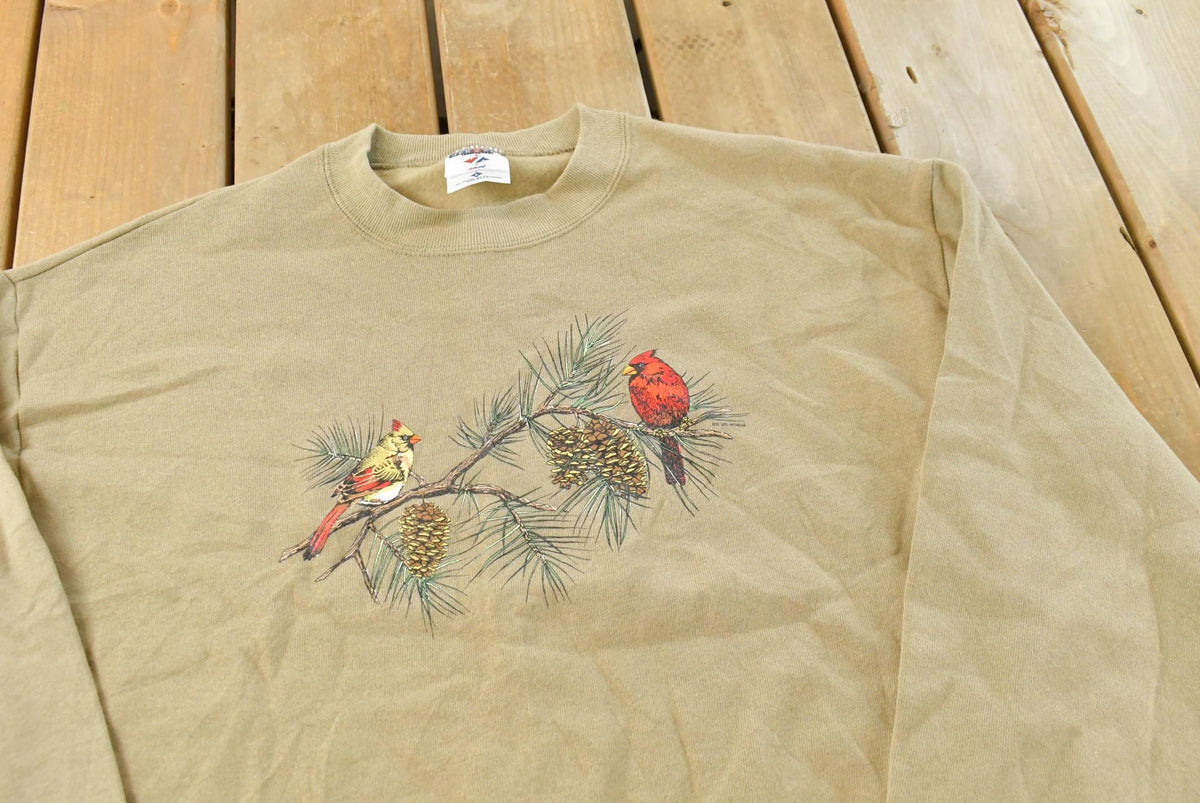 Vintage 1990s Cardinal Bird Graphic Cute Crewneck Sweatshirt Men's L from propervintagecanada