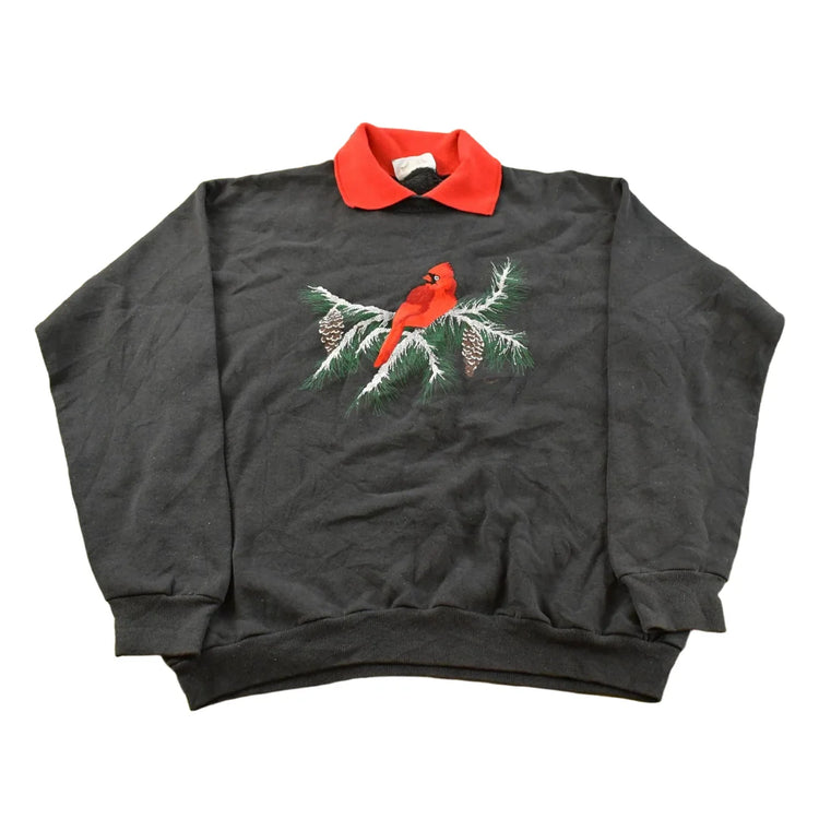 Vintage 1990s Cardinal Birds Collared Sweatshirt Men's Large from propervintagecanada