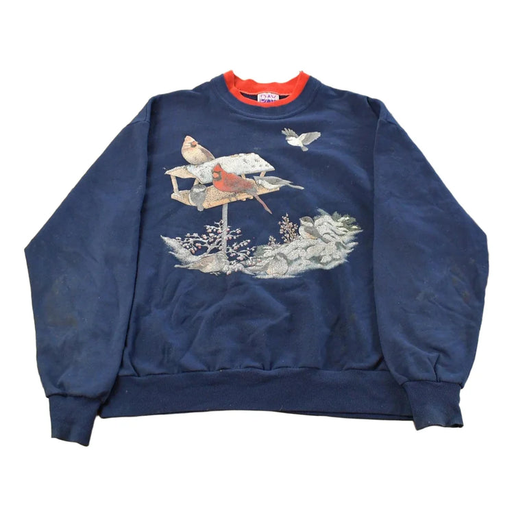 Vintage 1990s Cardinal Birds Double Collared Crewneck Sweatshirt Men's Large from propervintagecanada