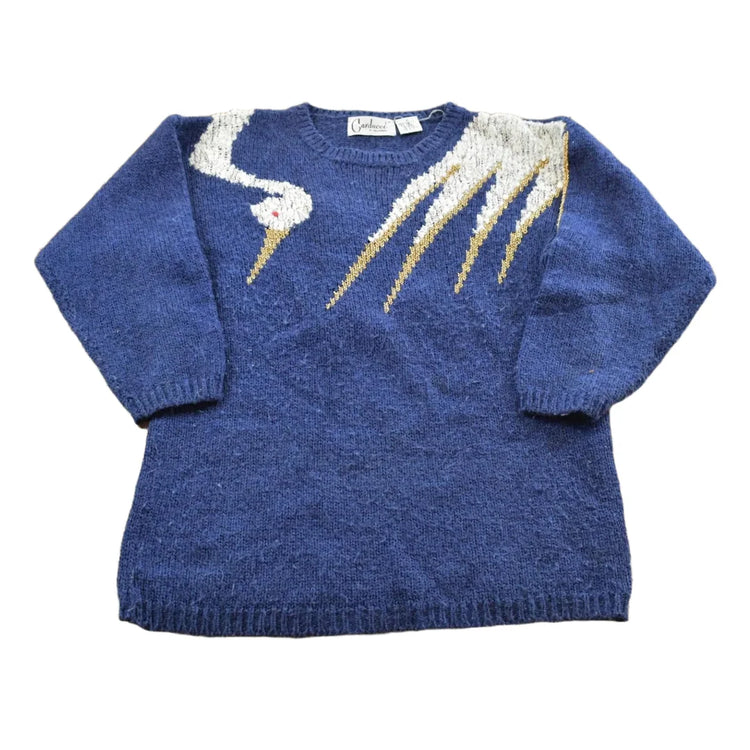 Vintage 1990s Carducci Knit Swan Crewneck Sweater Women's S from propervintagecanada