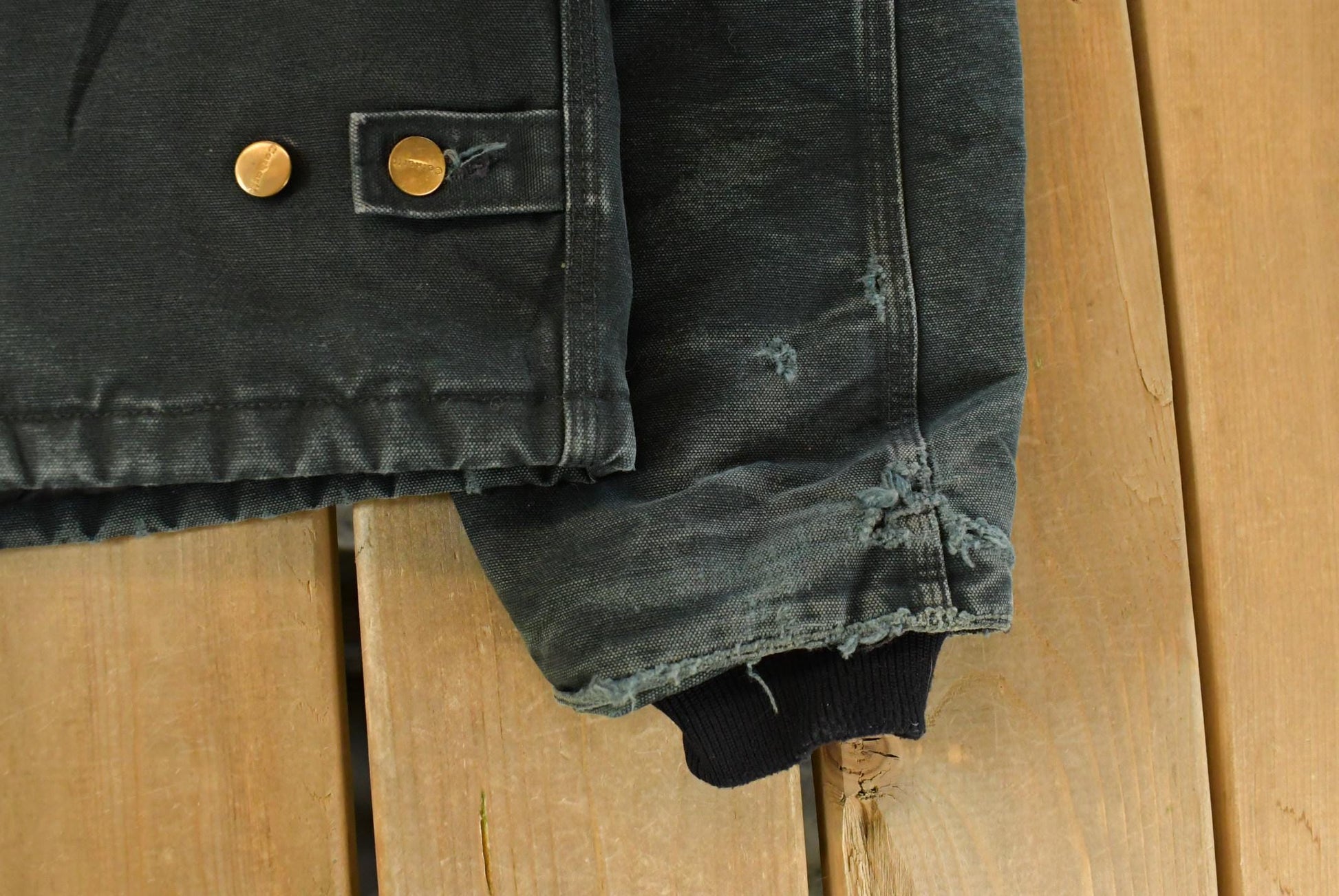 Vintage 1990s Carhartt Arctic Quilt Lined Jacket Men's XL / Distressed Sun Faded / Black Workwear Coat from propervintagecanada