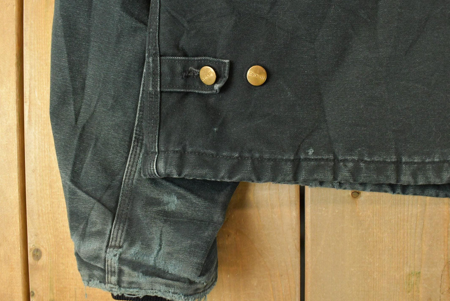 Vintage 1990s Carhartt Arctic Quilt Lined Jacket Men's XL / Distressed Sun Faded / Black Workwear Coat from propervintagecanada