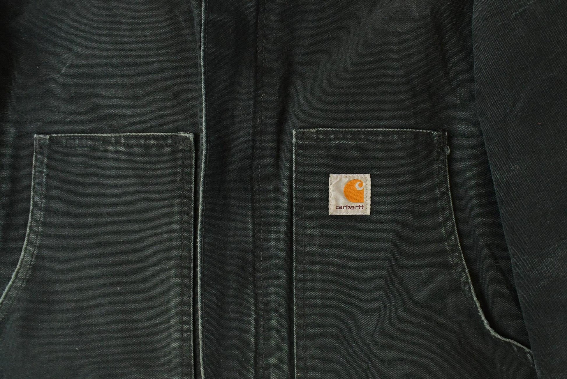 Vintage 1990s Carhartt Arctic Quilt Lined Jacket Men's XL / Distressed Sun Faded / Black Workwear Coat from propervintagecanada