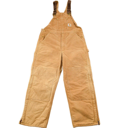 Vintage 1990s Carhartt Beige Double Knee Canvas Quilted Overalls Men's 38 x 30 from propervintagecanada