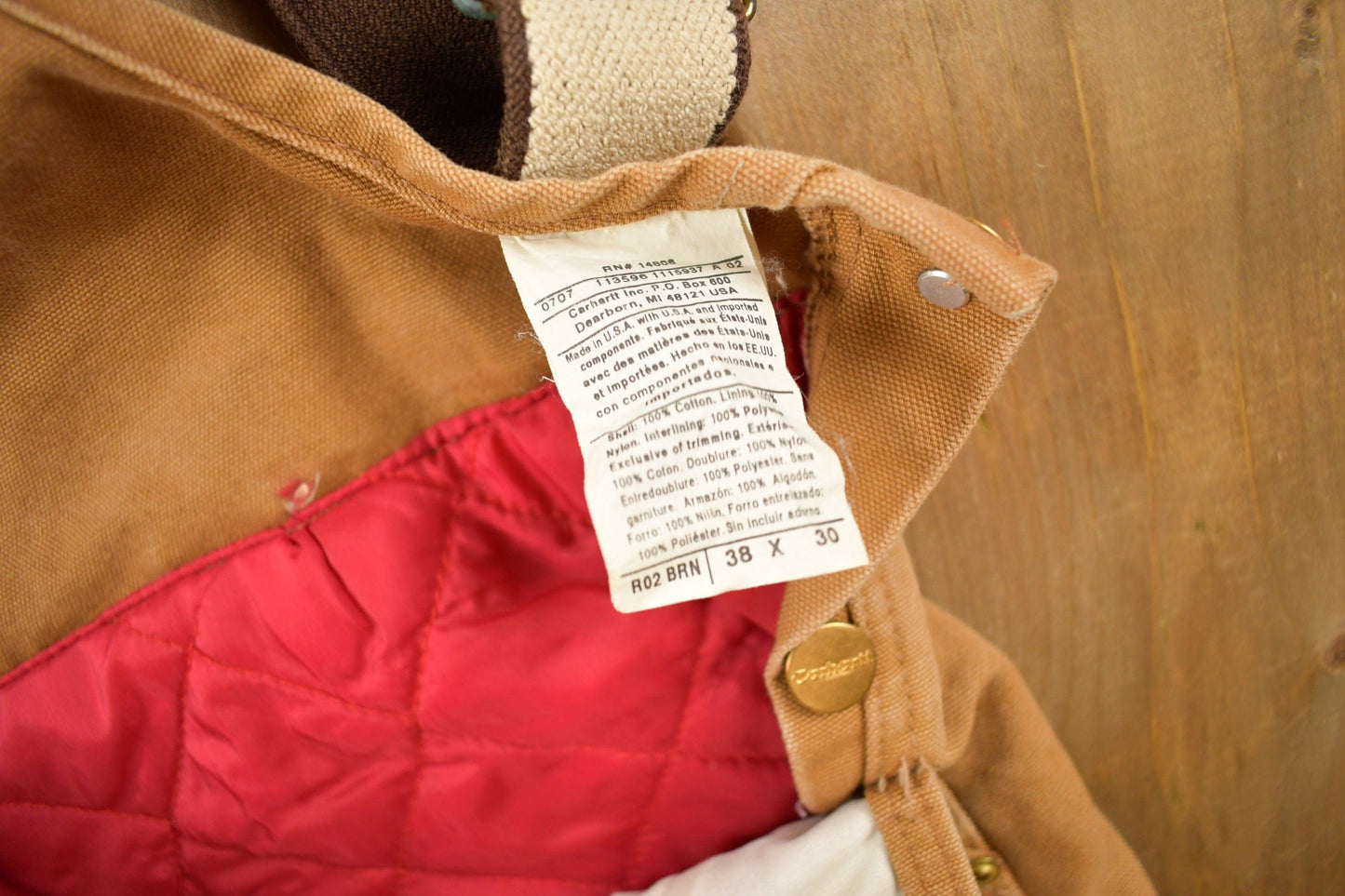Vintage 1990s Carhartt Beige Double Knee Canvas Quilted Overalls Men's 38 x 30 from propervintagecanada