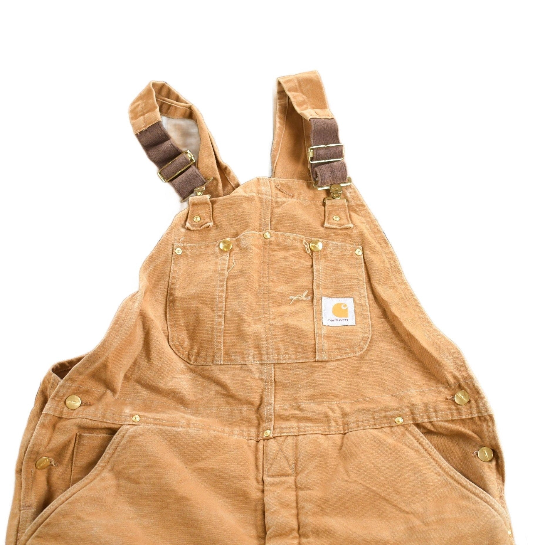 Vintage 1990s Carhartt Beige Double Knee Canvas Quilted Overalls Men's 38 x 30.5 from propervintagecanada