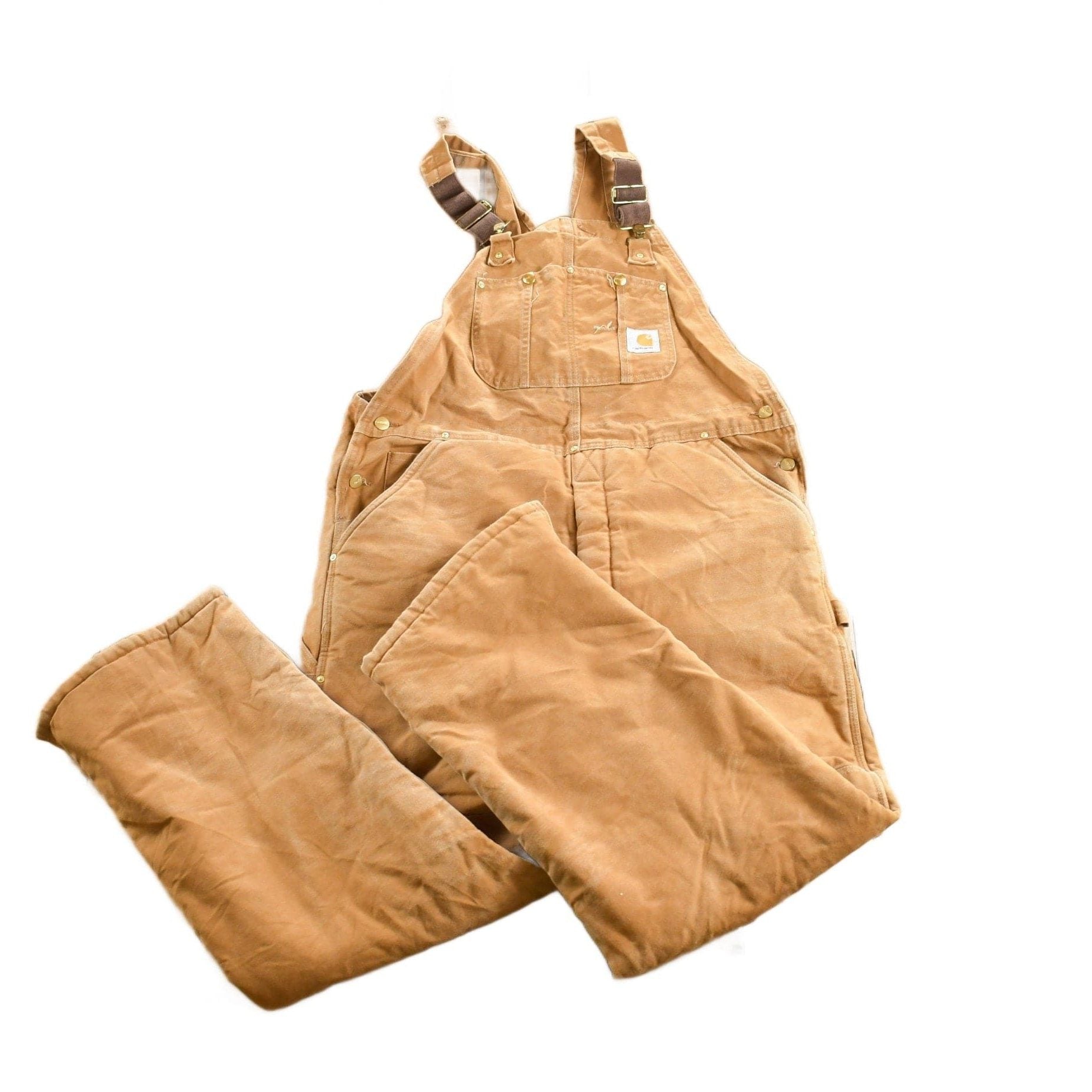 Vintage 1990s Carhartt Beige Double Knee Canvas Quilted Overalls Men's 38 x 30.5 from propervintagecanada