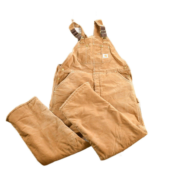 Vintage 1990s Carhartt Beige Double Knee Canvas Quilted Overalls Men's 38 x 30.5 from propervintagecanada