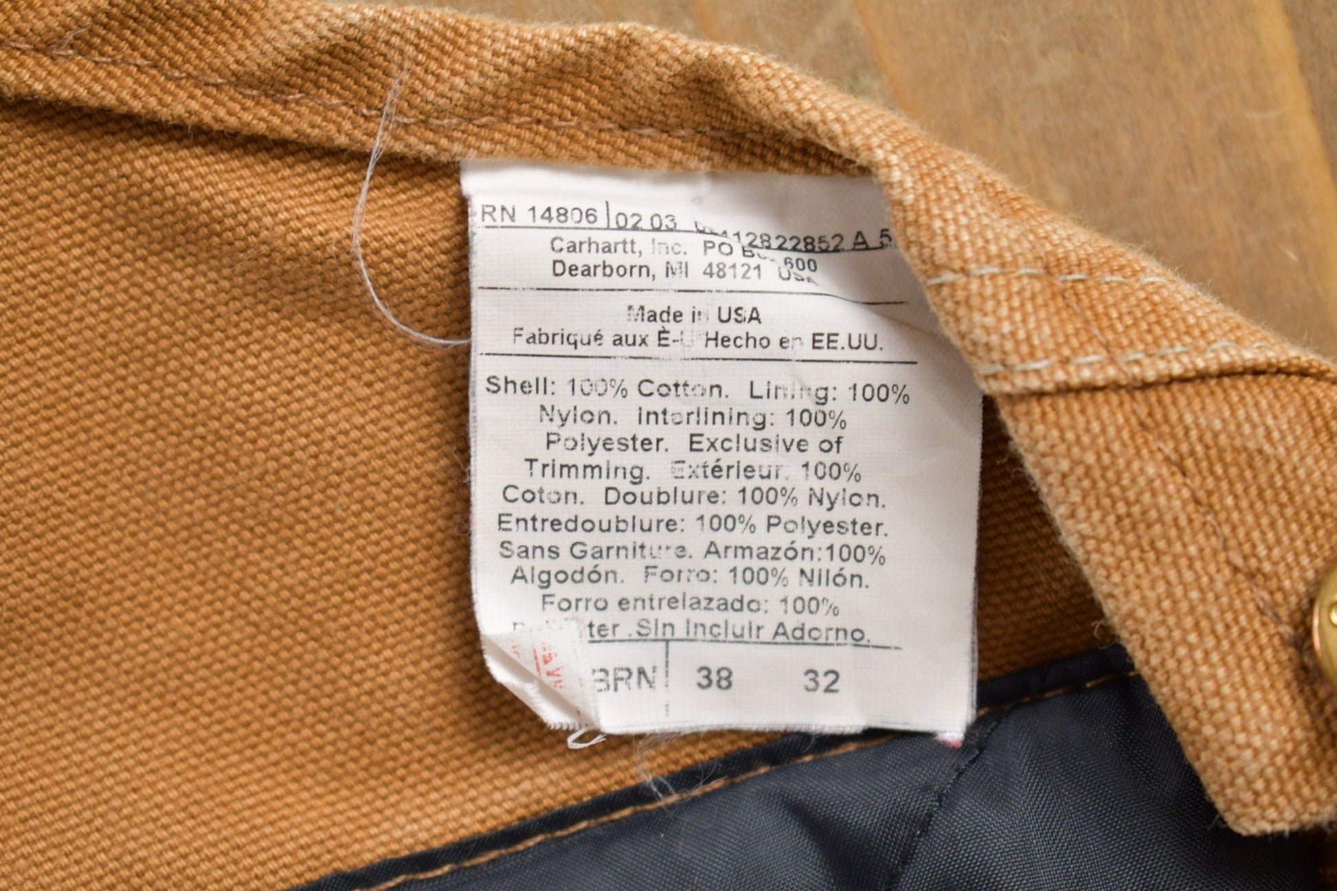 Vintage 1990s Carhartt Beige Double Knee Canvas Quilted Overalls Men's 38 x 30.5 from propervintagecanada