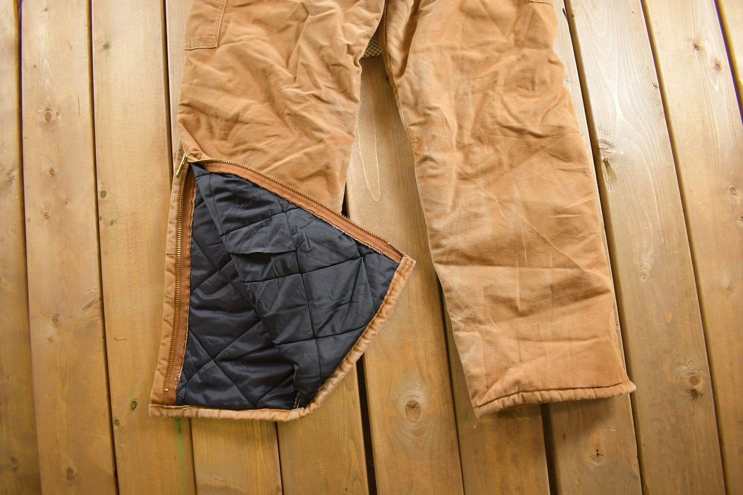 Vintage 1990s Carhartt Beige Double Knee Canvas Quilted Overalls Men's 38 x 30.5 from propervintagecanada