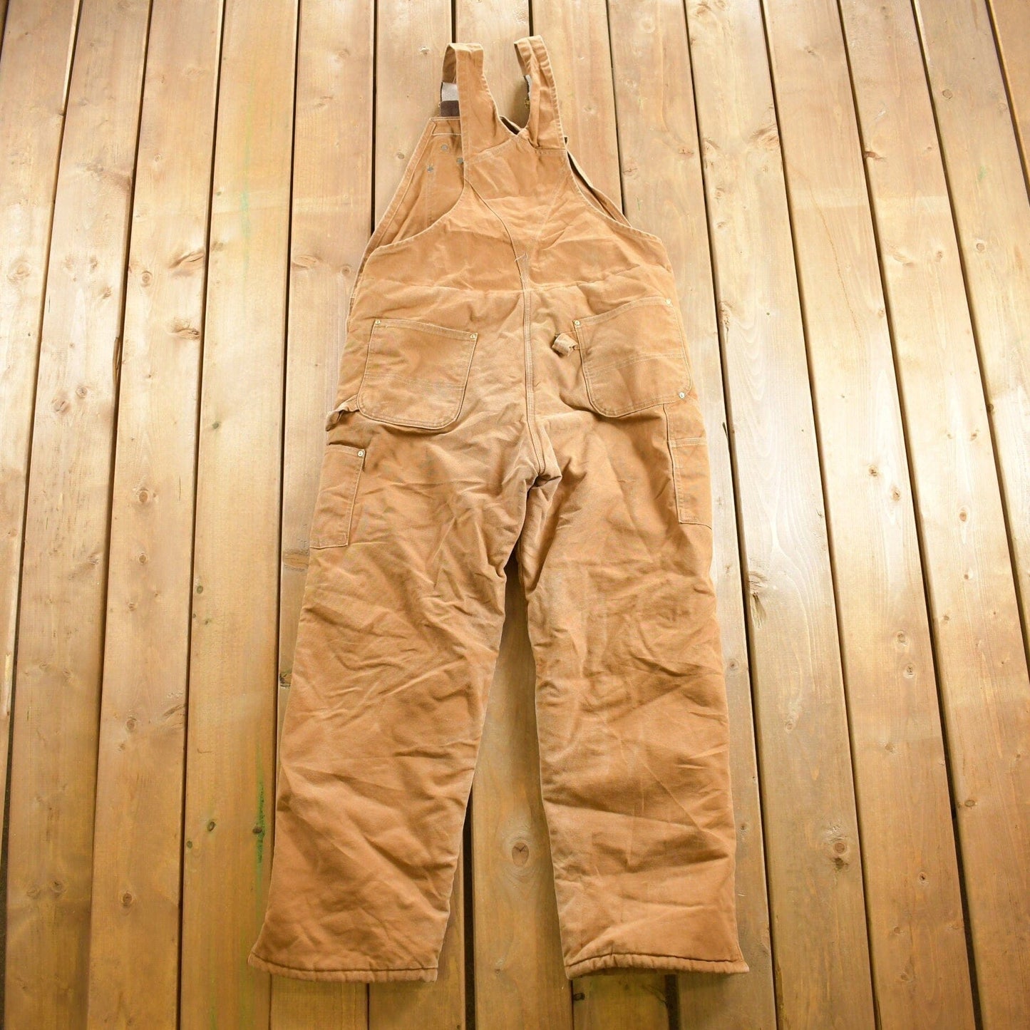 Vintage 1990s Carhartt Beige Double Knee Canvas Quilted Overalls Men's 38 x 30.5 from propervintagecanada
