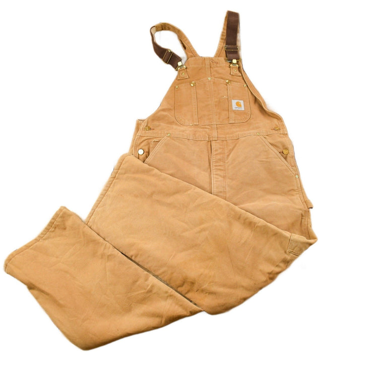 Vintage 1990s Carhartt Beige Double Knee Canvas Quilted Overalls Men's 44 x 30 from propervintagecanada