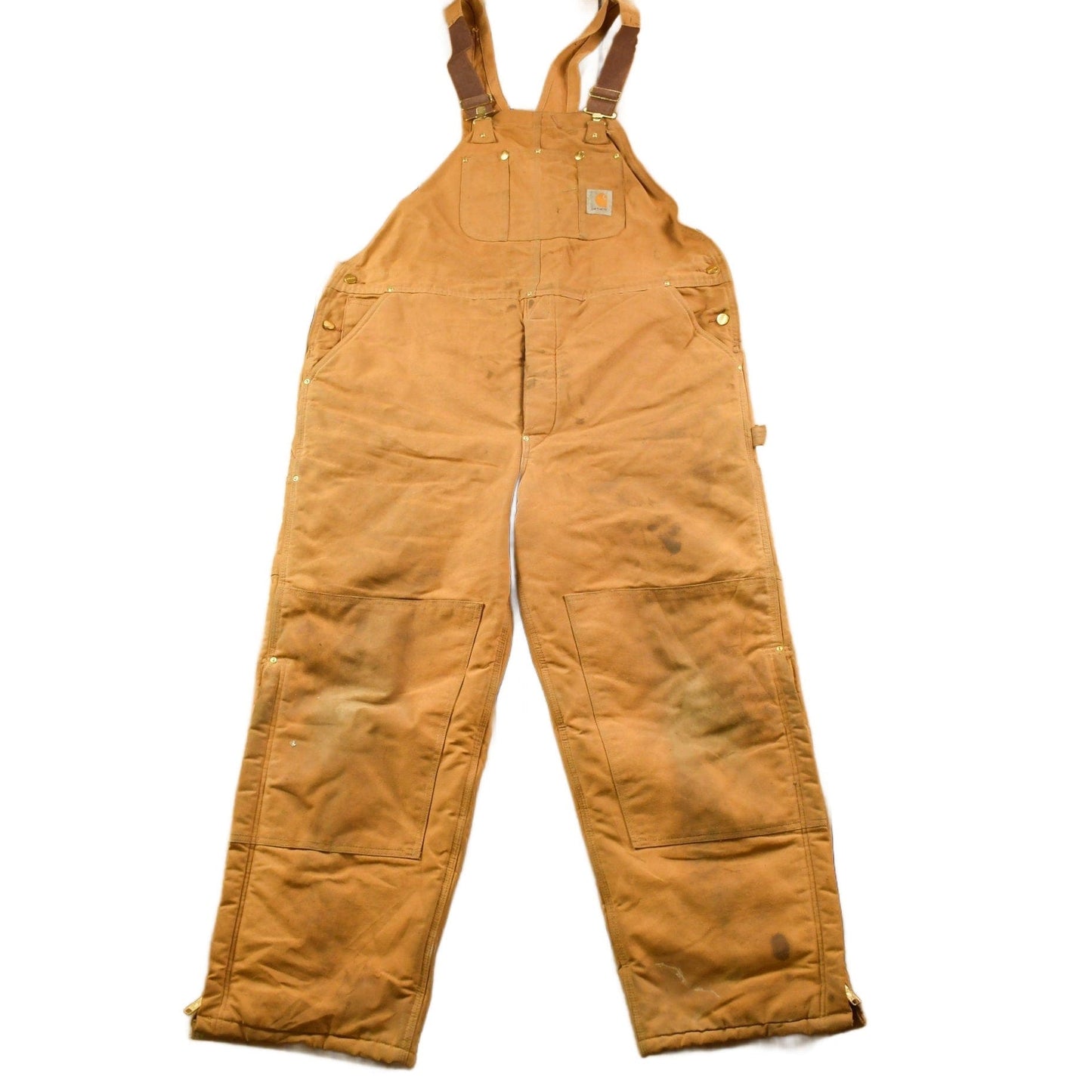 Vintage 1990s Carhartt Beige Double Knee Canvas Quilted Overalls Men's 44 x 30 from propervintagecanada