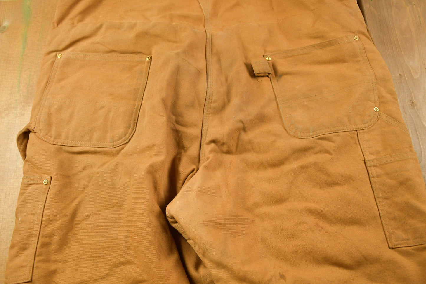 Vintage 1990s Carhartt Beige Double Knee Canvas Quilted Overalls Men's 44 x 30 from propervintagecanada