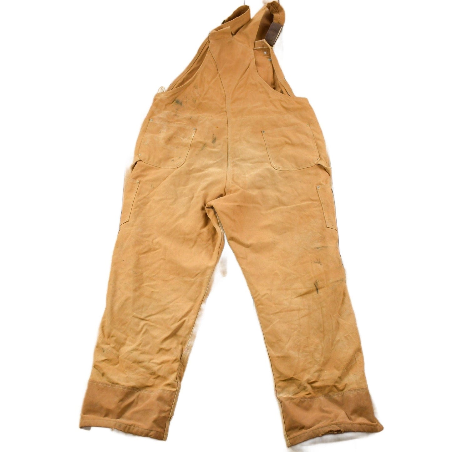 Vintage 1990s Carhartt Beige Double Knee Canvas Quilted Overalls Men's 46 x 30 from propervintagecanada