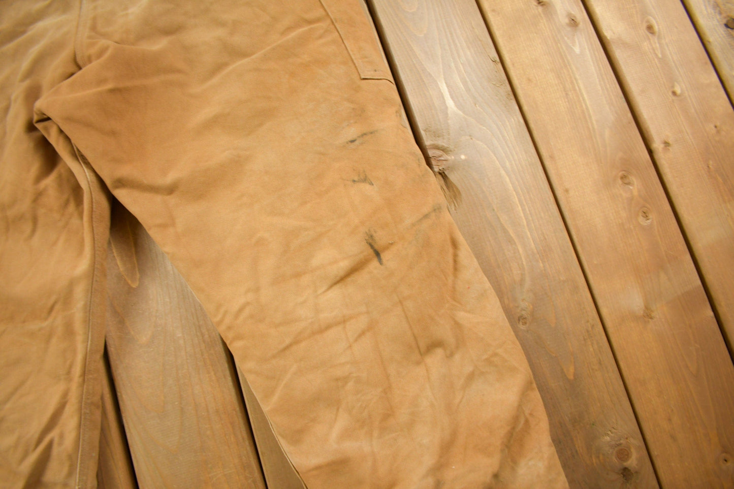 Vintage 1990s Carhartt Beige Double Knee Canvas Quilted Overalls Men's 46 x 30 from propervintagecanada