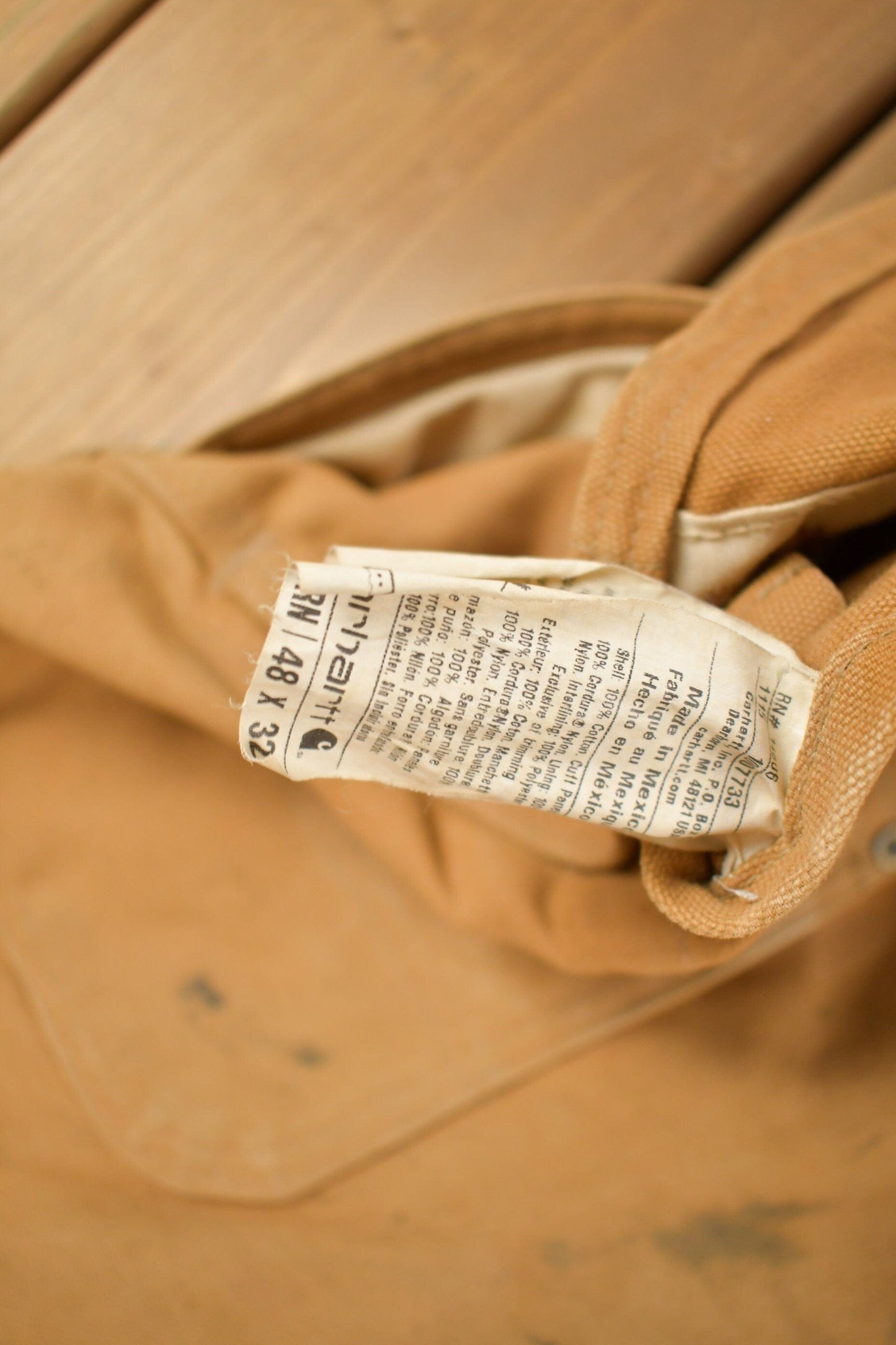 Vintage 1990s Carhartt Beige Double Knee Canvas Quilted Overalls Men's 46 x 30 from propervintagecanada