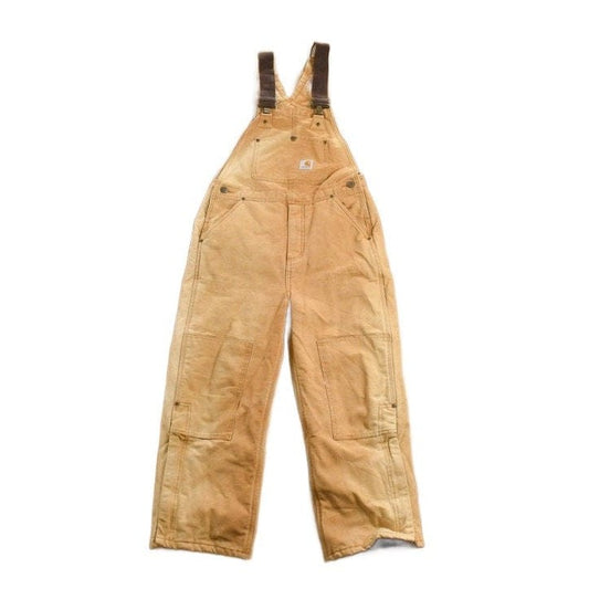 Vintage 1990s Carhartt Beige Double Knee Canvas Quilted Overalls Youth 12 from propervintagecanada