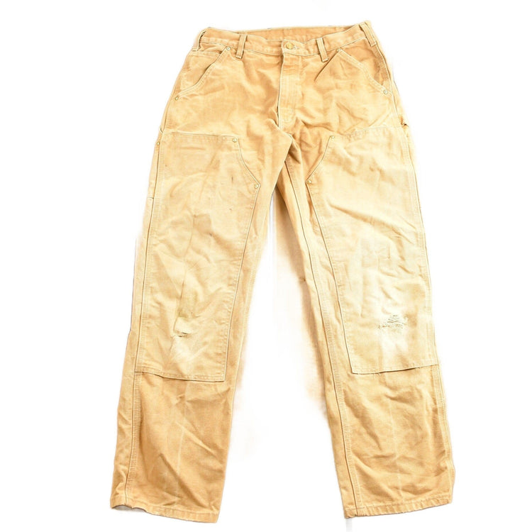Vintage 1990s Carhartt Beige Double Knee Work Pants Men's 32 x 30 from propervintagecanada