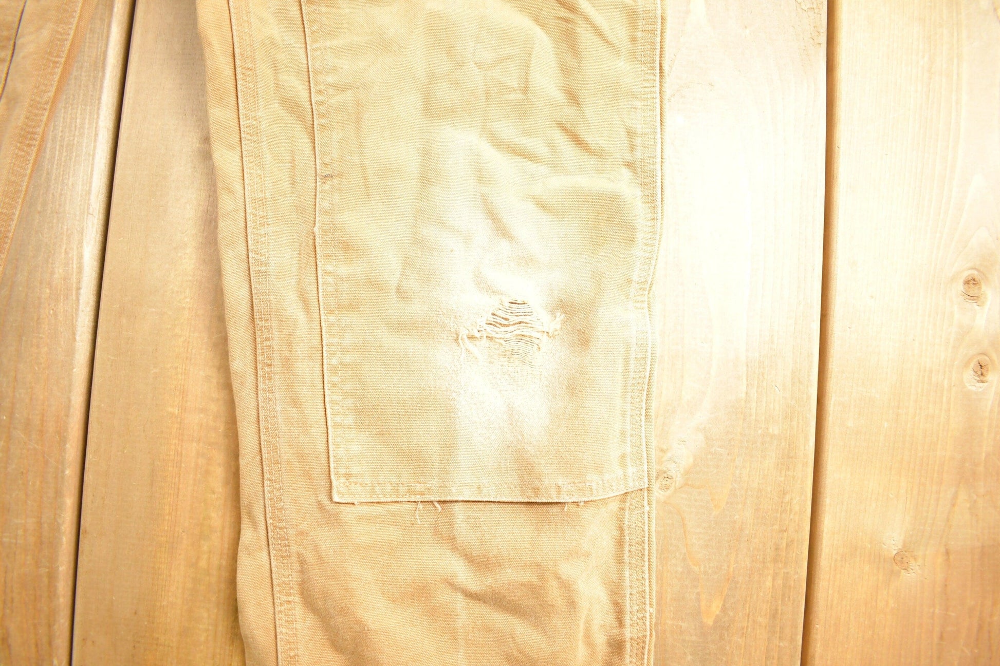 Vintage 1990s Carhartt Beige Double Knee Work Pants Men's 32 x 30 from propervintagecanada