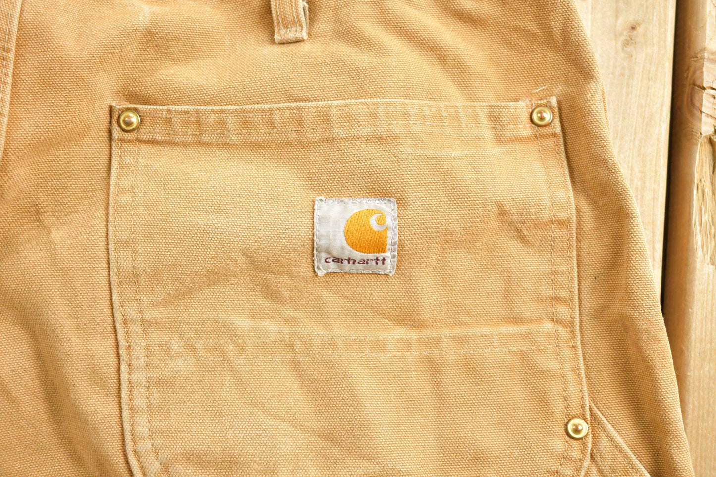 Vintage 1990s Carhartt Beige Double Knee Work Pants Men's 32 x 30 from propervintagecanada
