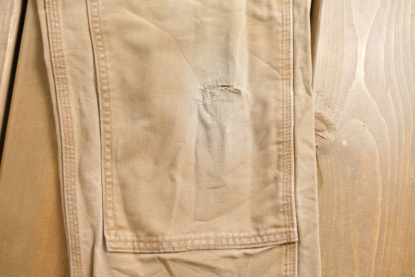 Vintage 1990s Carhartt Beige Double Knee Work Pants Men's 33 x 30 from propervintagecanada