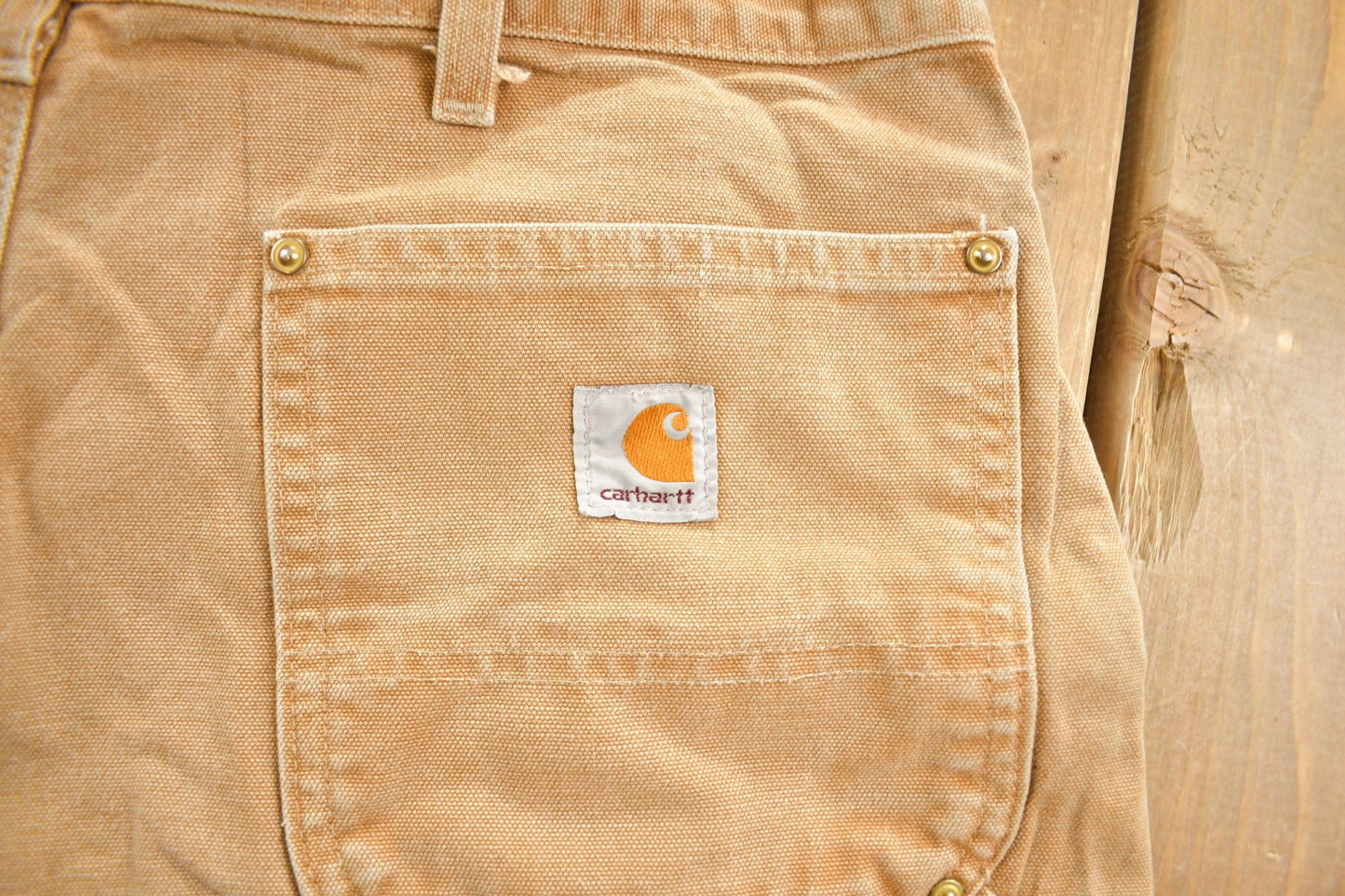 Vintage 1990s Carhartt Beige Double Knee Work Pants Men's 35 x 29 from propervintagecanada