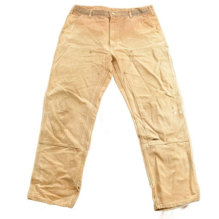 Vintage 1990s Carhartt Beige Double Knee Work Pants Men's 38 x 32 from propervintagecanada
