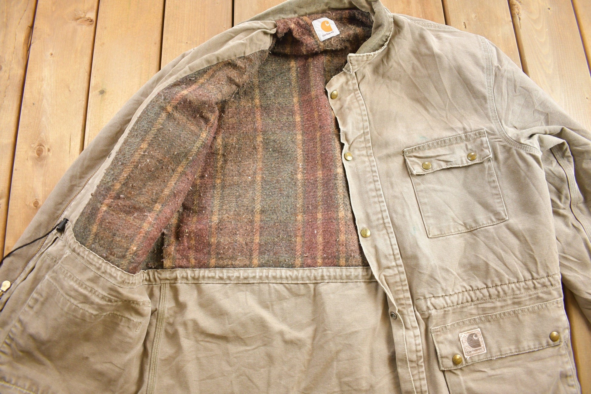 Vintage 1990s Carhartt Beige Ranch Coat Men's Medium from propervintagecanada