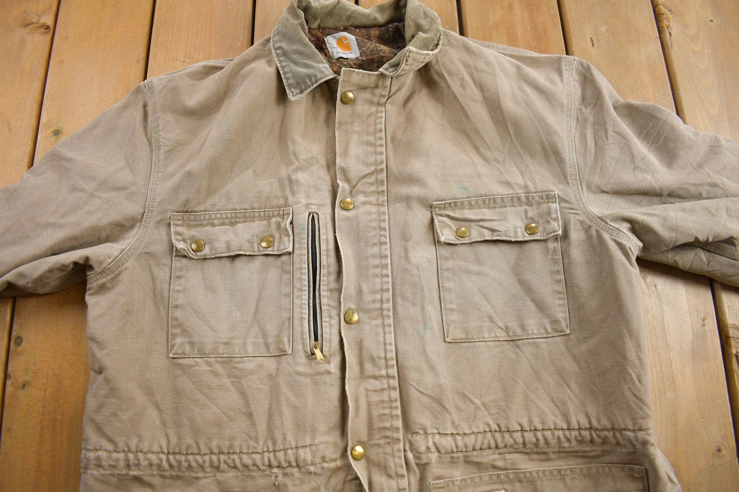 Vintage 1990s Carhartt Beige Ranch Coat Men's Medium from propervintagecanada