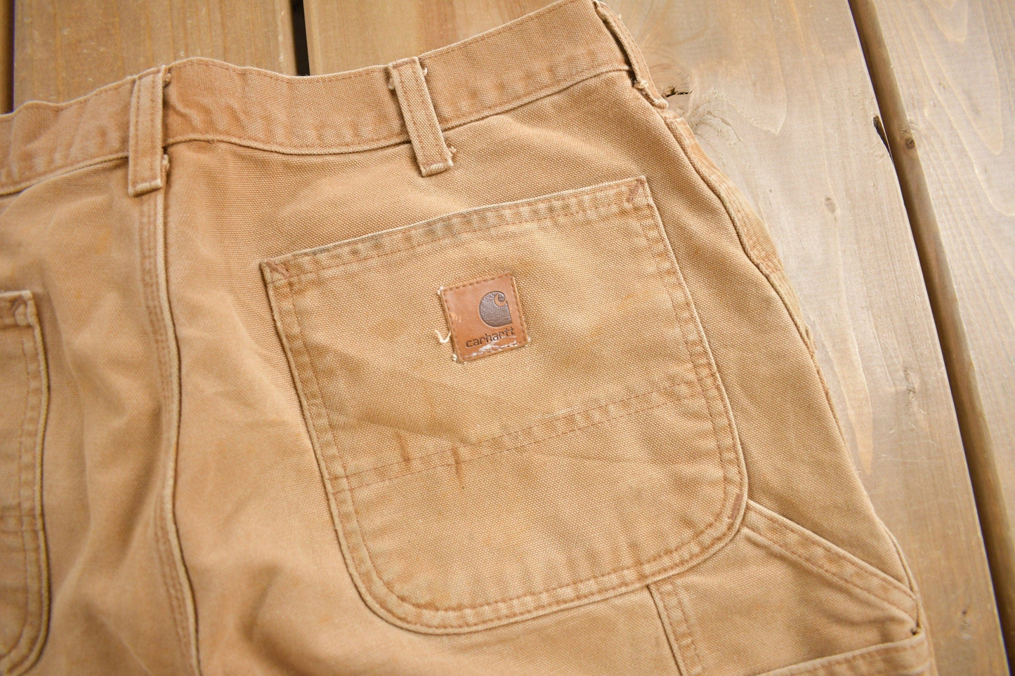 Vintage 1990s Carhartt Beige Work Pants Men's 34 x 30 from propervintagecanada
