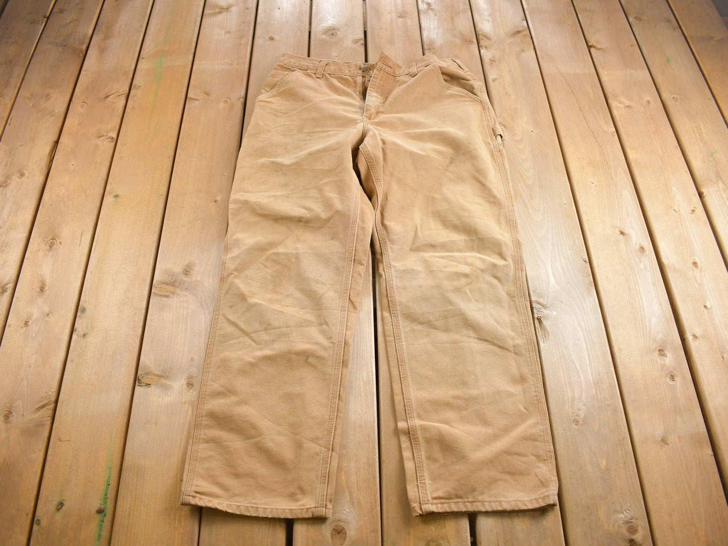 Vintage 1990s Carhartt Beige Work Pants Men's 34 x 30 from propervintagecanada