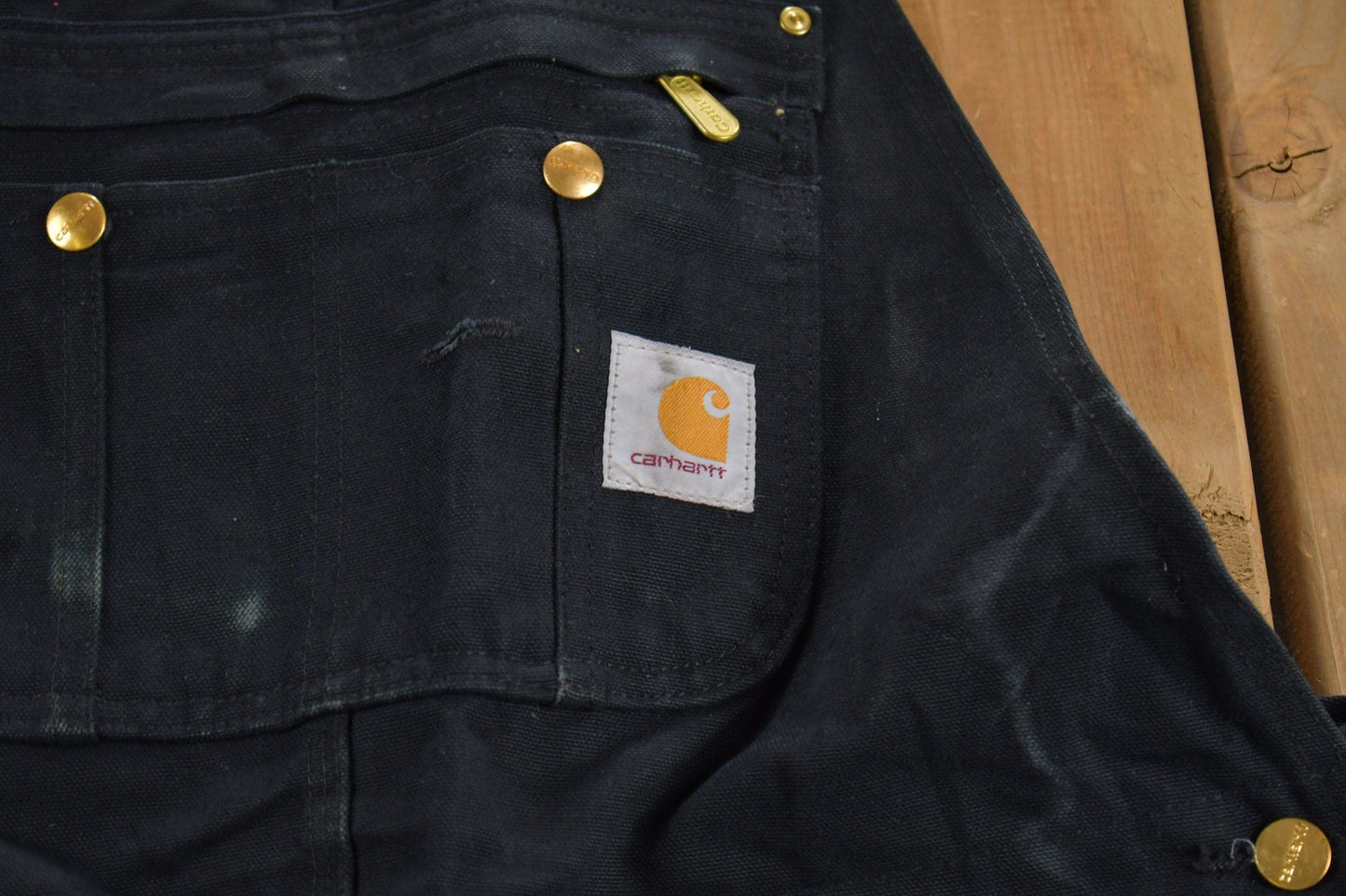 Vintage 1990s Carhartt Black Canvas Double Knee Overalls Men's 40 x 29 from propervintagecanada