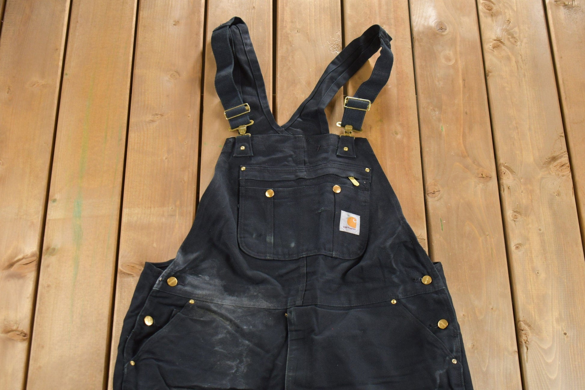 Vintage 1990s Carhartt Black Canvas Double Knee Overalls Men's 40 x 29 from propervintagecanada