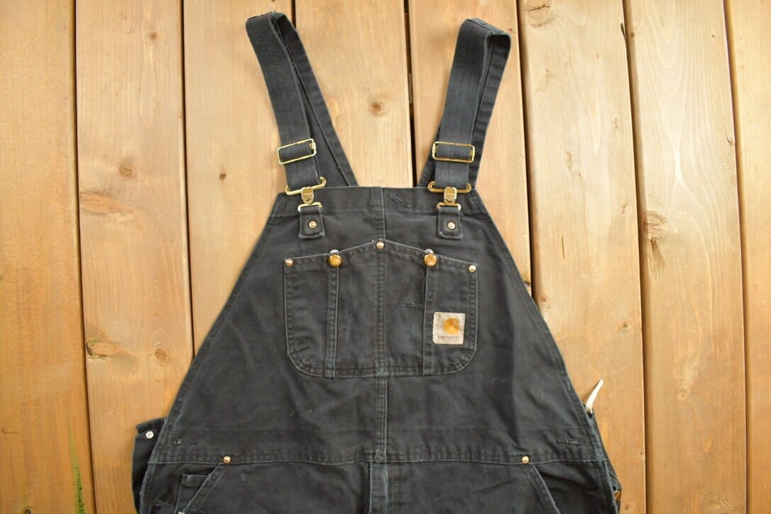 Vintage 1990s Carhartt Black Canvas Double Knee Overalls Men's 44 x 32 from propervintagecanada