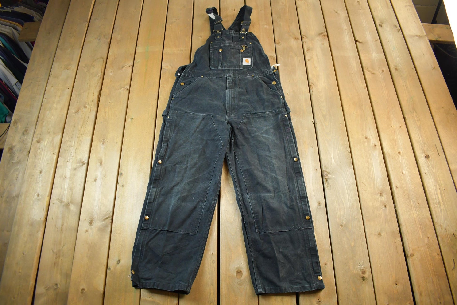 Vintage 1990s Carhartt Black Double Knee Canvas Overalls Men's 36 x 27 from propervintagecanada