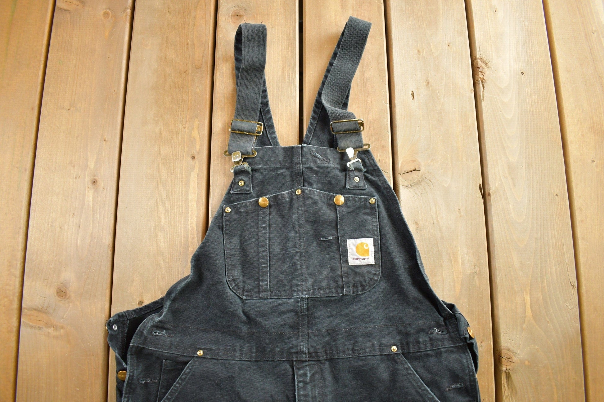 Vintage 1990s Carhartt Black Double Knee Canvas Overalls Men's 38 x 32 from propervintagecanada