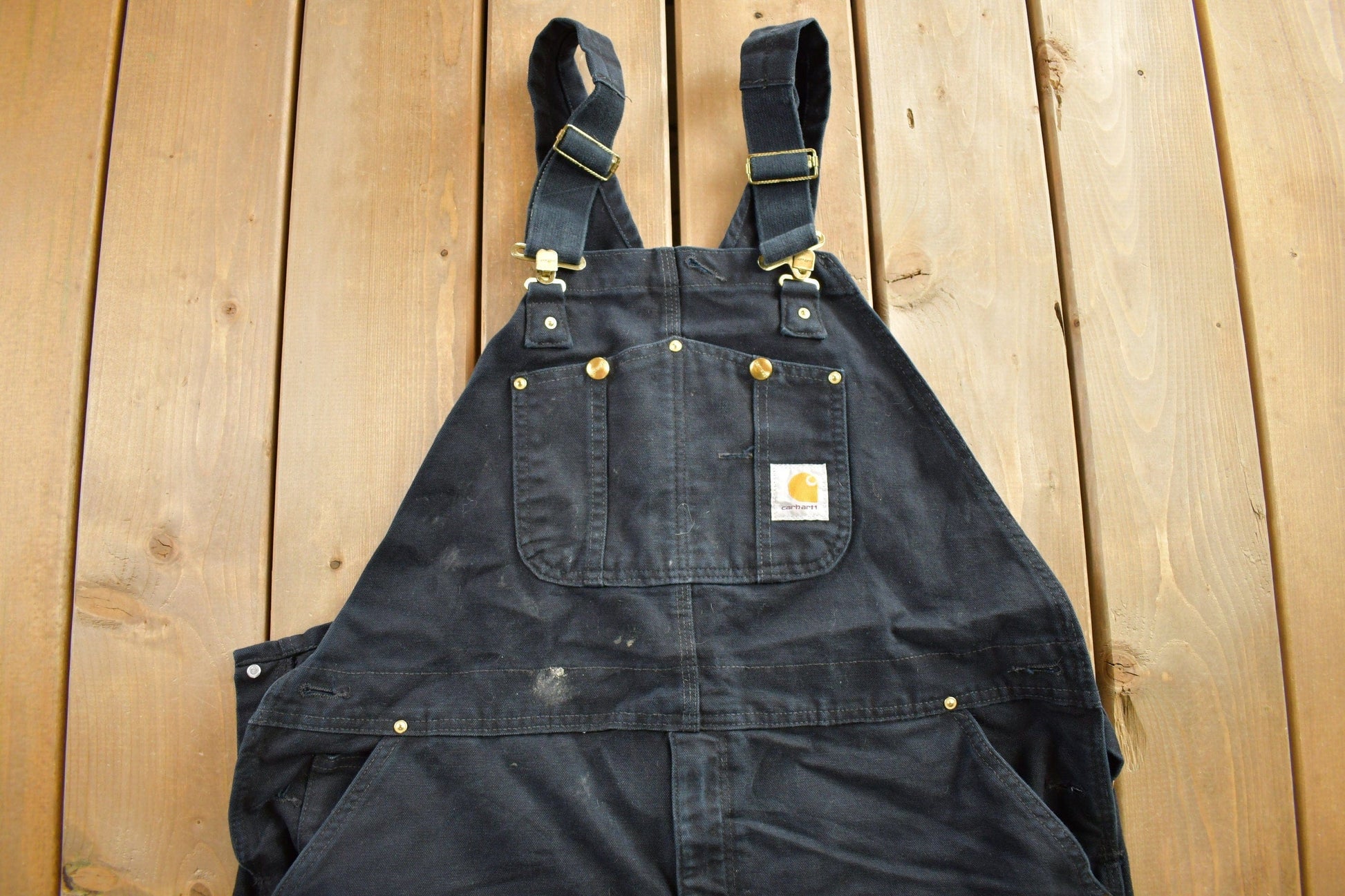 Vintage 1990s Carhartt Black Double Knee Canvas Overalls Men's 44 x 30 from propervintagecanada