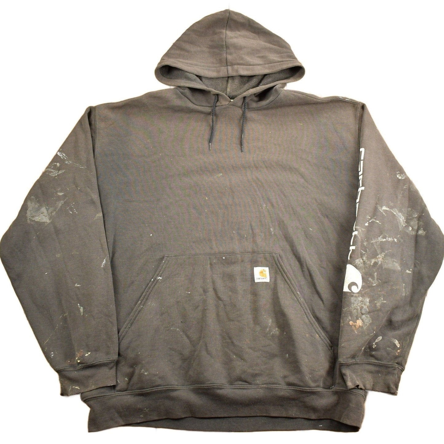 Vintage 1990s Carhartt Black Paint Splattered Hoodie Men's 2XL from propervintagecanada