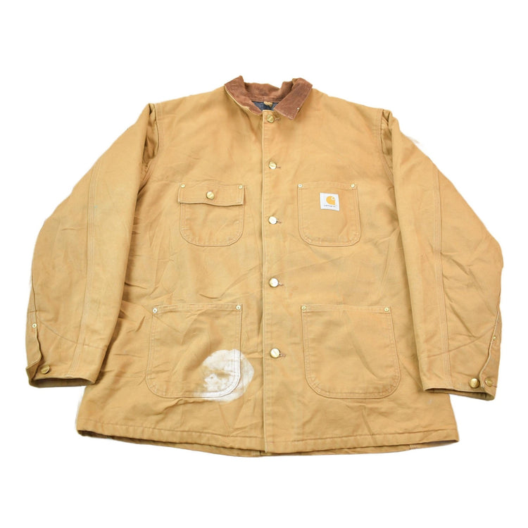 Vintage 1990s Carhartt Blanket Lined Button up Chore Coat Made In USA Size 44 Men's Medium from propervintagecanada