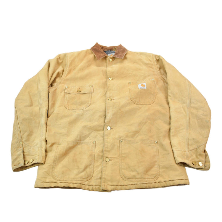 Vintage 1990s Carhartt Blanket Lined Button up Chore Coat Made In USA Size 44 Tall Men's Large from propervintagecanada