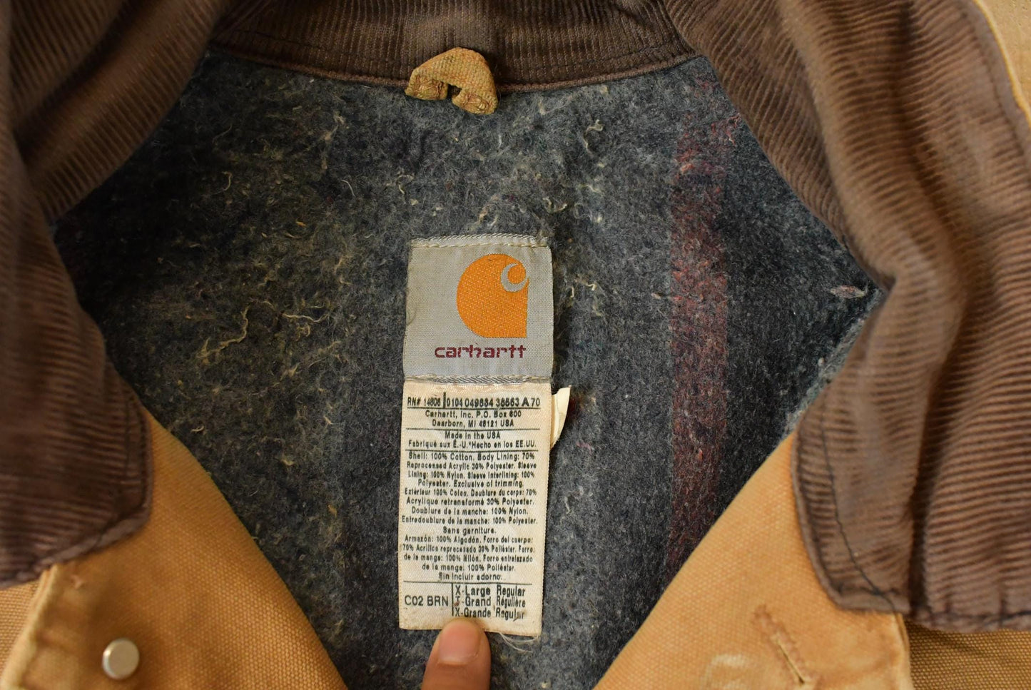 Vintage 1990s Carhartt Blanket Lined Button Up Chore Coat Men's XL from propervintagecanada