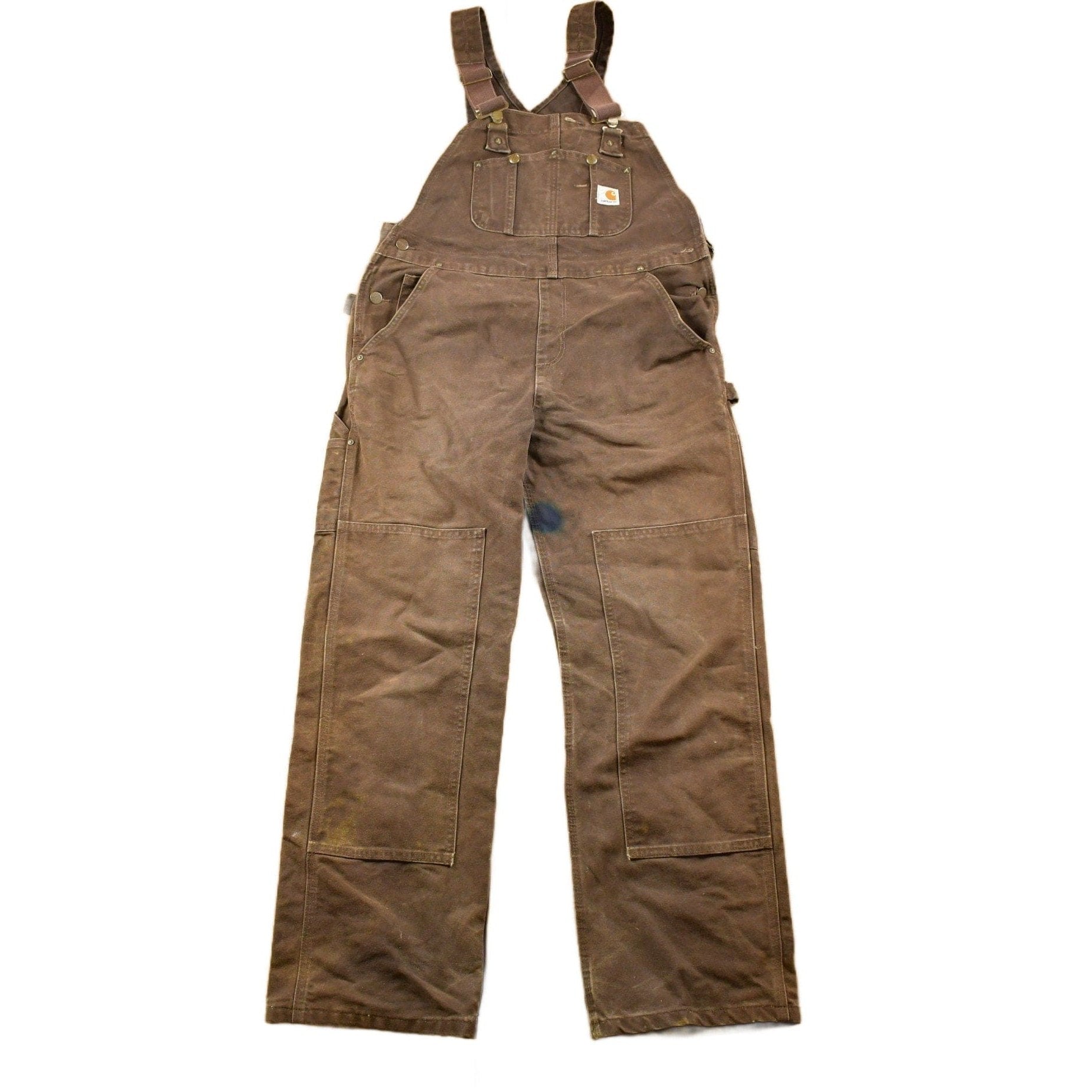 Vintage 1990s Carhartt Brown Canvas Double Knee Overalls Men's 36 x 29 from propervintagecanada
