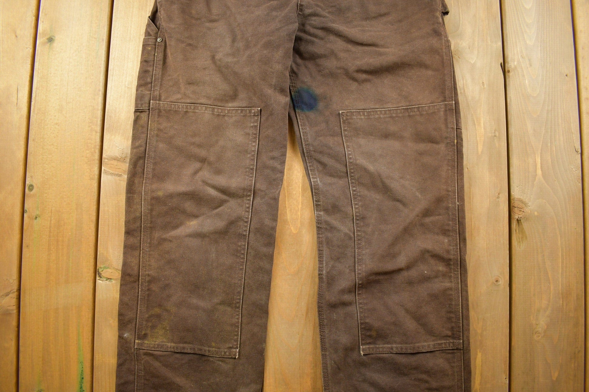 Vintage 1990s Carhartt Brown Canvas Double Knee Overalls Men's 36 x 29 from propervintagecanada
