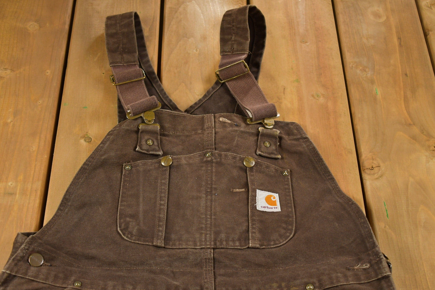 Vintage 1990s Carhartt Brown Canvas Double Knee Overalls Men's 36 x 29 from propervintagecanada