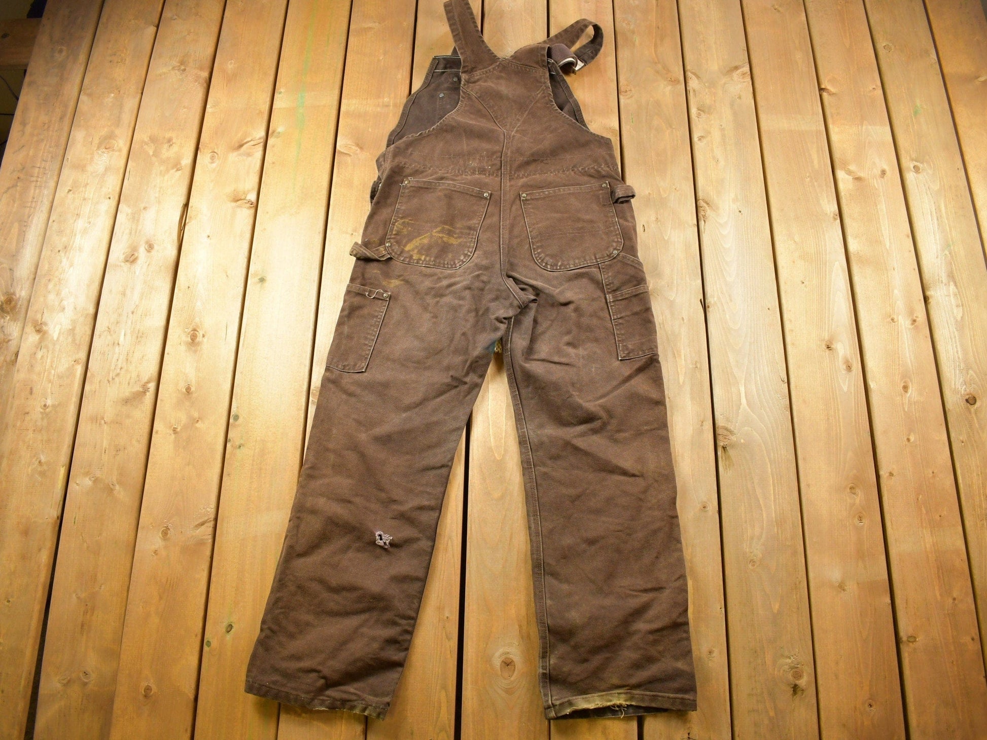 Vintage 1990s Carhartt Brown Canvas Double Knee Overalls Men's 36 x 29 from propervintagecanada